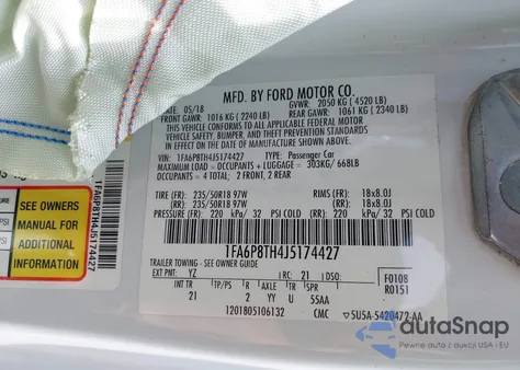 2018 Ford Mustang Ecoboost from USA, damaged, VIN 1FA6P8TH4J5174427